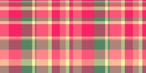 Simple check fabric texture, subtle pattern seamless plaid. Kilt tartan textile vector background in red and tulip colors.