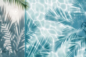 Top view luxury swimming pool with palm shadow  summer background.
