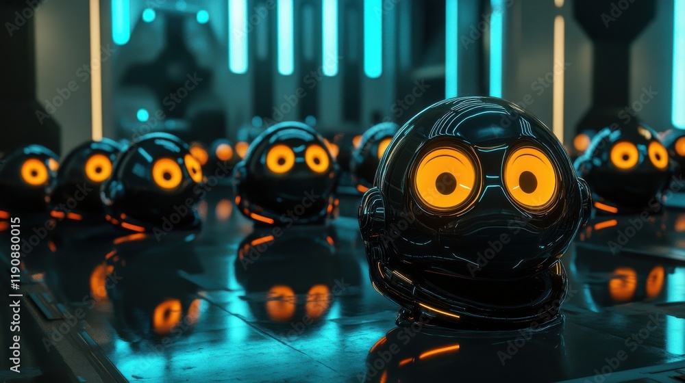 Aufkleber robotic creatures with glowing eyes in a modern technological facility showcase advanced automation 