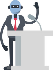 Humanoid Office Worker Character Speaking on Podium
