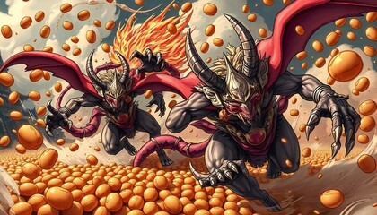 Oni Demons Fleeing Amidst Flying Roasted Soybeans - Generated By AI