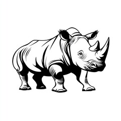 Obraz premium Rhino in zoo enclosure, illustration for wildlife conservation or environmental education