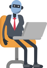 Humanoid Office Worker Character Working on Laptop
