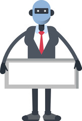 Humanoid Office Worker Character and Blank Signage
