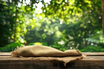 Wooden table with nature background for product display template