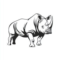 Fototapeta premium White rhino standing isolated on a white background - suitable for animal conservation campaigns