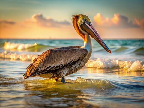 Migratory Pelican Wading Coastal Waters, Bushehr, Iran - Stunning Landscape Photography