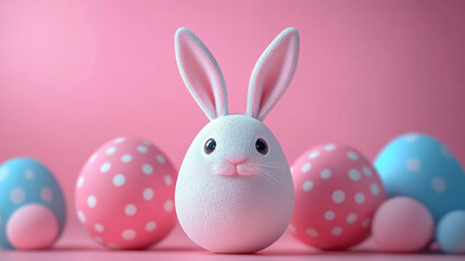 Obraz premium Easter white egg with rabbit ears. The Easter banner is pink.