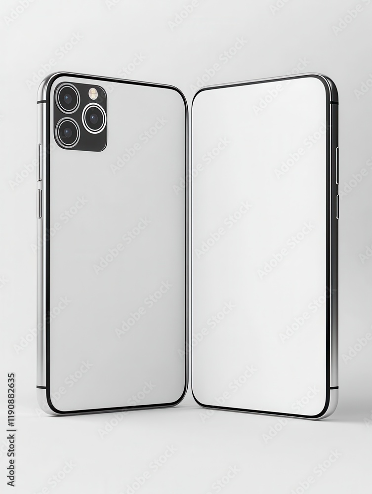 Aufkleber two blank front and back smartphones blueprint with camera on white background. model, design concep