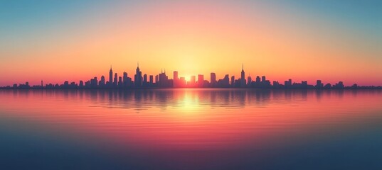 Dynamic City Skyline At Sunset, Real Estate Background With Vivid Colors And Soft Blur