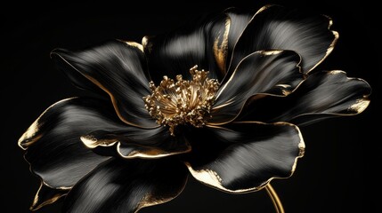 Dahlia flower in black and gold colors, premium botanical wallpaper with flowers, clean dark background