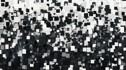 A black and white glitch pattern for 3D rendering, featuring distorted, random effects. Retro lo-fi aesthetics with a datamosh influence.