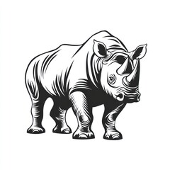 Fototapeta premium Rhino Stands in Plain Background. Wildlife Nature Animal Illustration Icon for Education, and Zoo