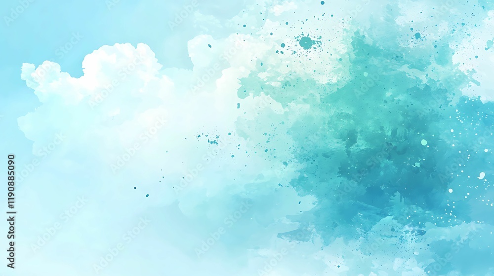 Poster a serene blue abstract background featuring soft clouds and a splash of teal, evoking calmness and c