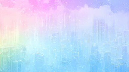 Fototapeta premium A dreamy cityscape featuring soft pastel colors and a misty atmosphere, evoking a serene, ethereal ambiance.
