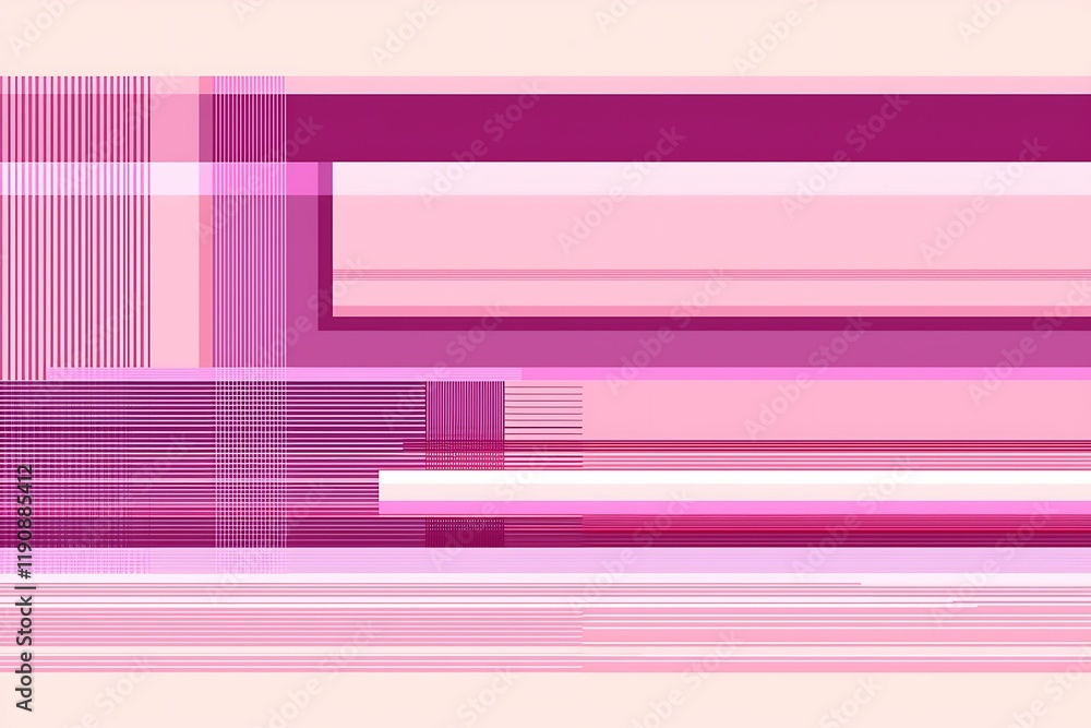 Poster an abstract design featuring various shades of pink and purple, with linear patterns and rectangular