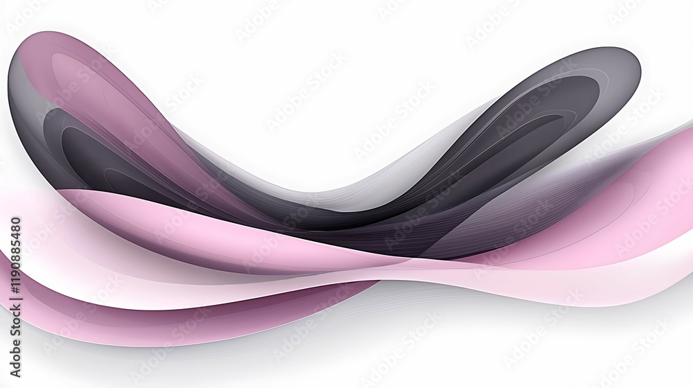 Poster a smooth, flowing abstract design with soft curves in shades of pink and gray, creating a sense of m