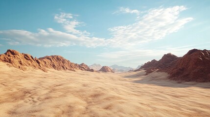 Naklejka premium Scenic view of wadi rum desert landscape with majestic mountains and sand dunes
