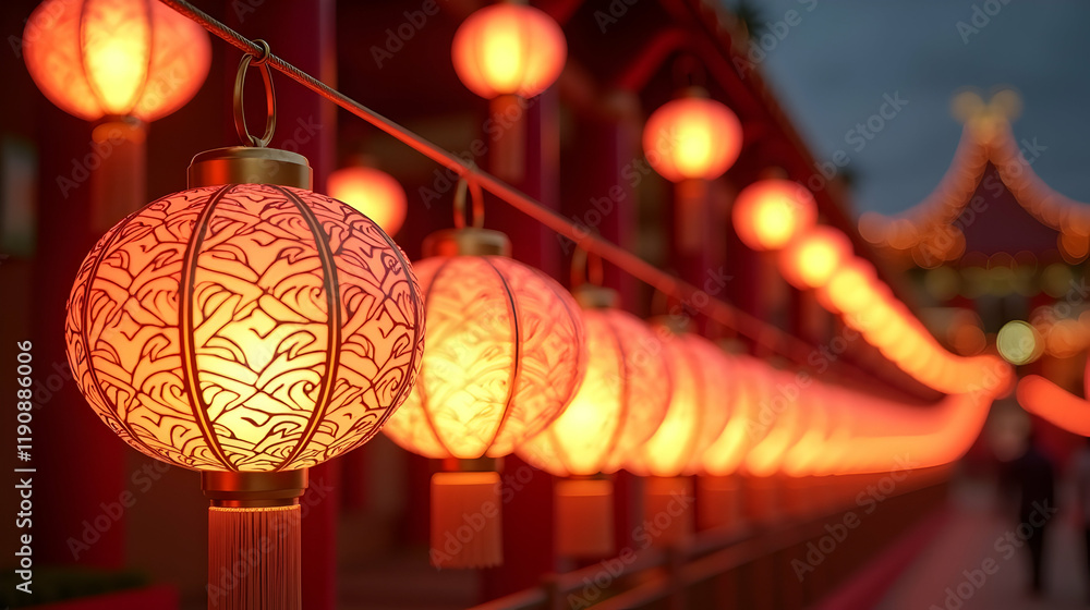 Aufkleber illuminated pathway: a mesmerizing row of glowing lanterns casts a warm, enchanting glow, creating a