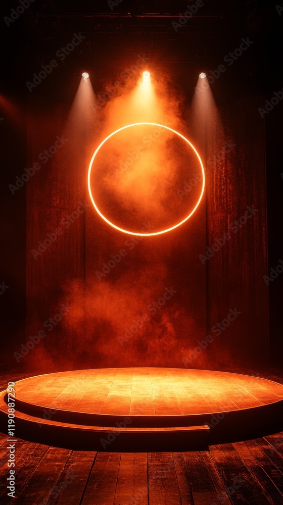 Poster lighting design with circular beam and waterfall effect in performance space