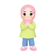 cheerful muslim kid celebrate ramadan watercolor illustration