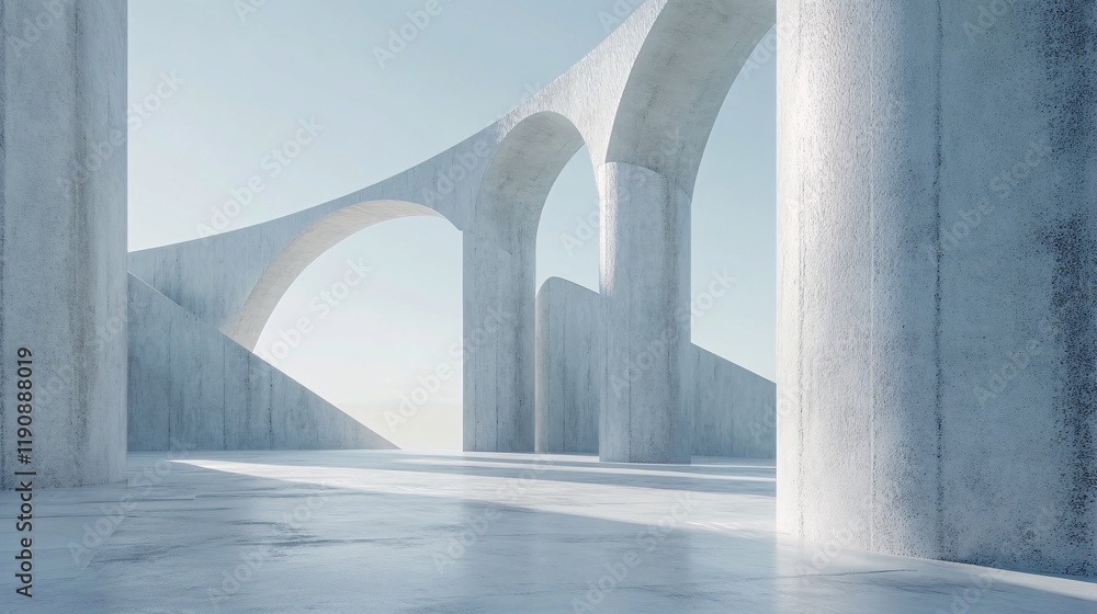 Poster modern concrete arches and pillars creating a futuristic architectural landscape