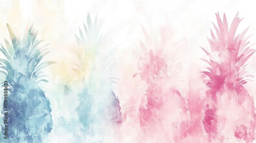 Aufkleber Watercolor pineapple pattern with vibrant colors showcasing tropical vibes for design use and creative projects. Generative AI
