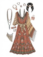 Obraz premium Bohemian Fashion Dress With Accessories and Headband