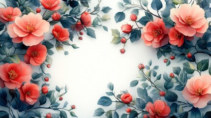 Floral Pattern with Roses and Leaves for Invitations. Generative AI