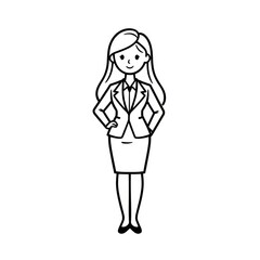Fototapeta premium Cartoon Drawing of a Businesswoman with Long Hair Business Icon on a White Background