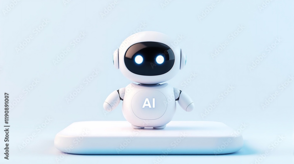 Poster futuristic ai chatbot with floating robot symbolizing advanced communication