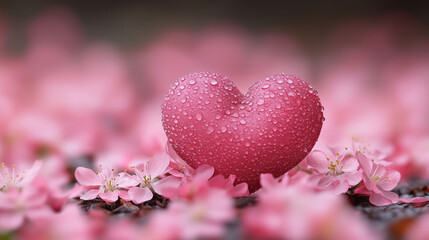 Obraz premium heart-shaped flowers amidst blooming pink blossoms in a garden setting; anniversary / san valentine's celebration