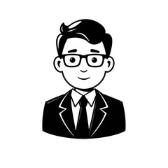Black and White Illustration of a Businessman in a Suit on a White Background