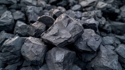Close-up view of a dark gray rock pile