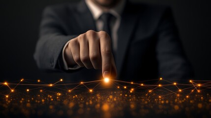 Businessman Accessing Secure Network with Fingerprint Scan, Biometric Security Concept