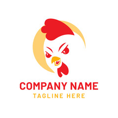 Cute minimalist chicken logo design template, chicken head illustration for poultry farm