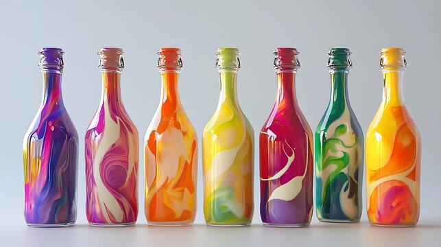 A modern series of condiment bottles with vibrant