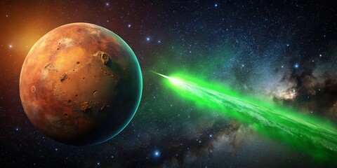 Minimalist Mars & Green Comet Night Sky Stock Photo - Celestial Landscape