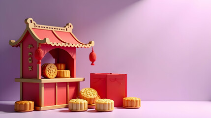 Celebrate Mid-Autumn Festival with delightful mooncakes!  A charming miniature stand displays these sweet treats, perfect for gifting. Enjoy the festive spirit!