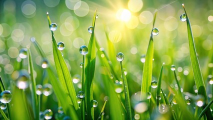Minimalist Morning Dew on Grass - Nature Stock Photo