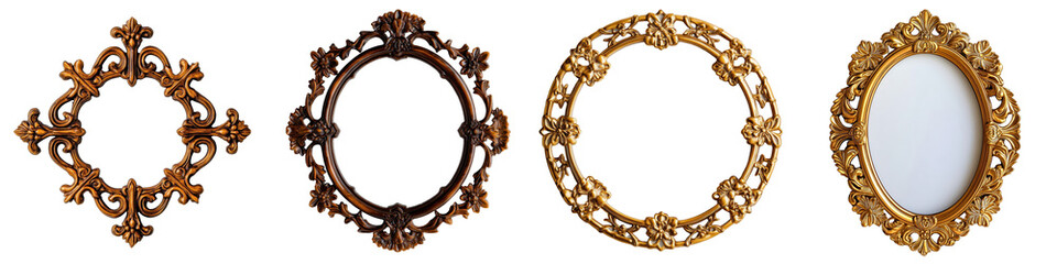 Ornate Gold Mirror Frames Collection on White Background