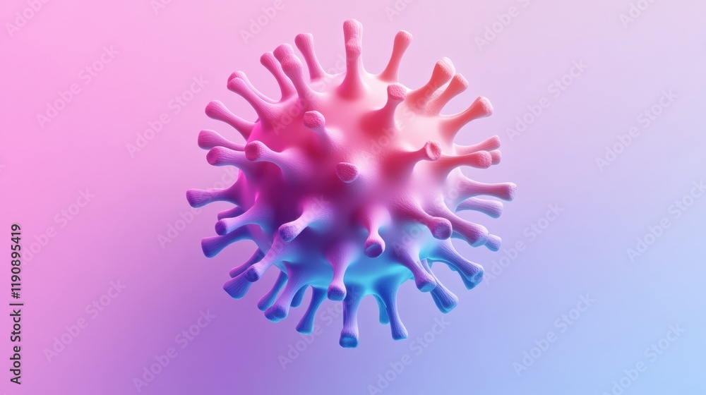 Poster colorful and clean illustration of a virus on a soft gradient background highlighting its structure 