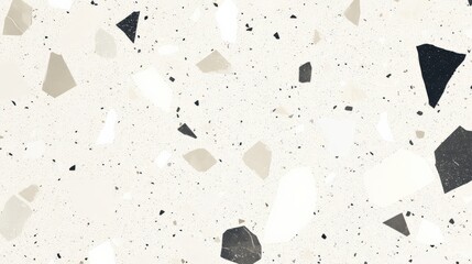 Elegant terrazzo surface showcasing a seamless blend of white, gray, and black fragments on a light beige backdrop