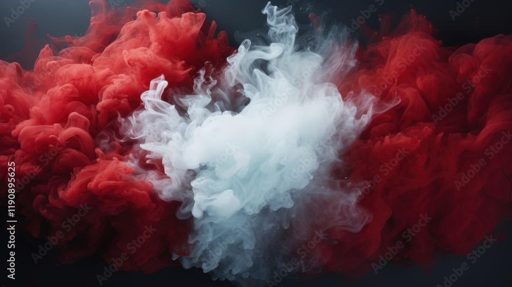 Poster swirling red and white smoke displaying abstract artistry in motion for creative design and visual e