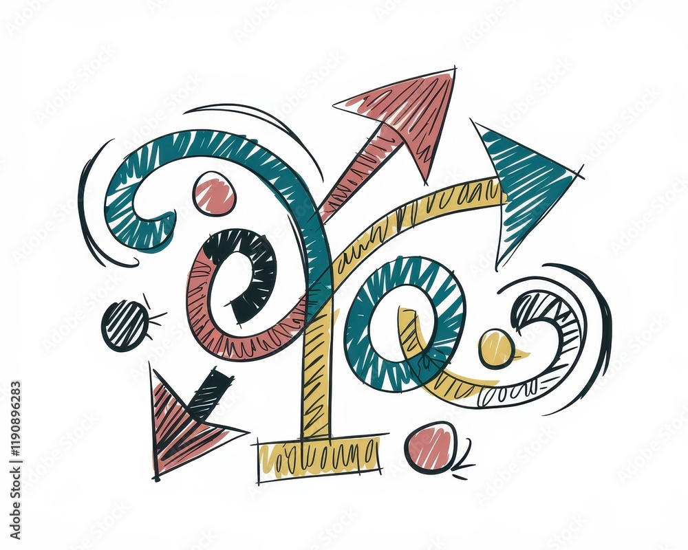 Poster abstract arrow design with swirls and circles