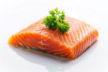 Minimalist Raw Salmon Steak on White Background - Fresh Seafood