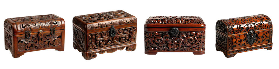 Elegant Wooden Storage Boxes with Intricate Carvings and Designs