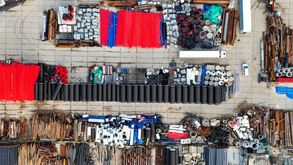 construction materials warehouse view from a quadcopter