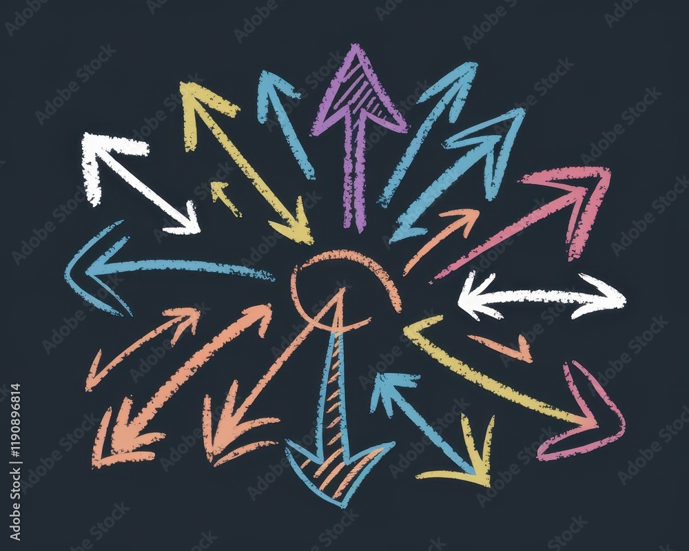 Poster colorful arrows pointing in multiple directions on a dark background