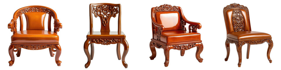 Elegant Wooden Chairs with Intricate Carvings and Rich Finish